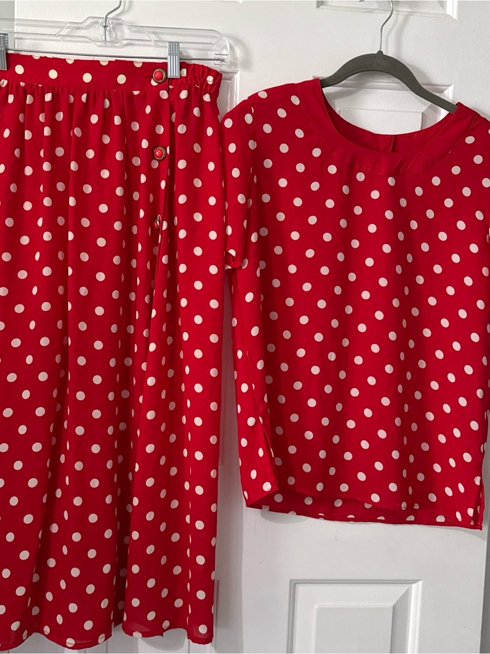 VTG Chaus Red and White Polka Dot Skirt Set